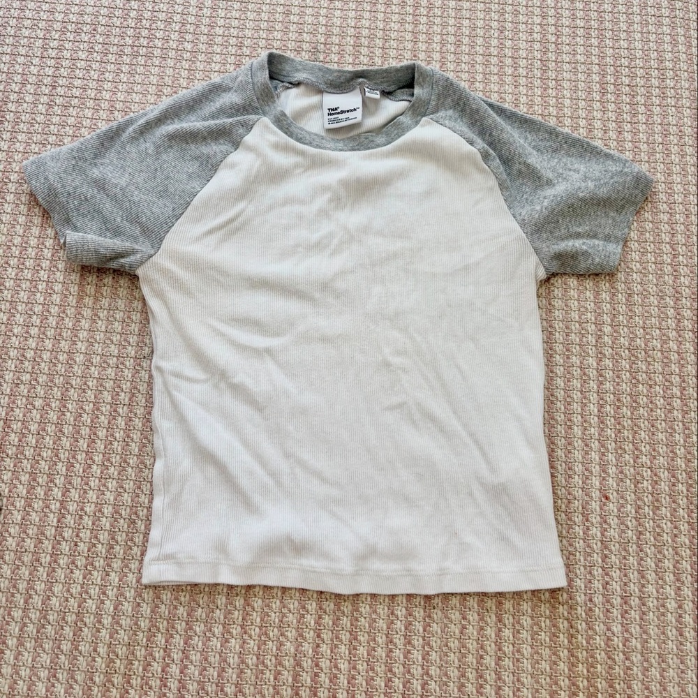 TNA Gray and White Short Sleeve Raglan Tee